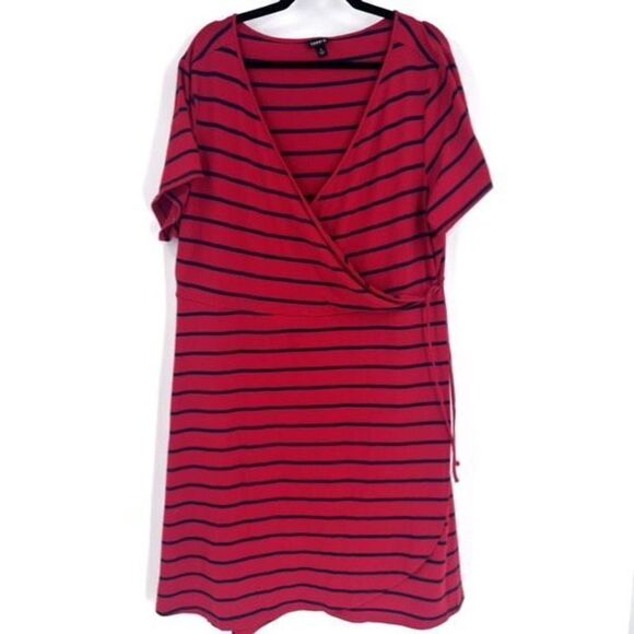Torrid Womens Striped V Neck Short Sleeve Jersey Knit Faux Wrap Dress Size 4x - Picture 1 of 10